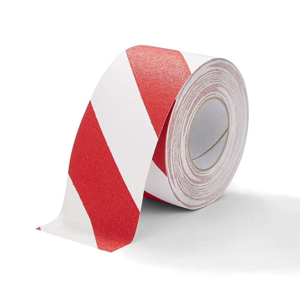Antisliptape. Kleur: rood/wit. Breedte: 100 mm (10 cm).