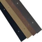 Vier vlonderstrips op een rij. Kleuren: zwart, beige, bruin en donkerbruin.